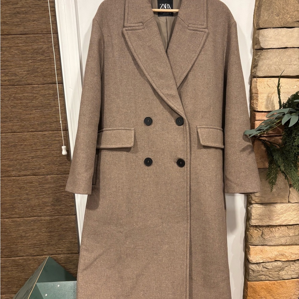 Zara Women's Brown Double-Breasted Trench Coat